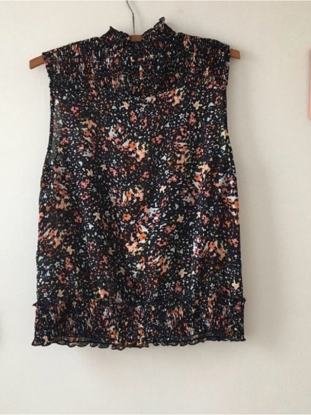 Zara Black Blouse with Peach and Cream Floral Print